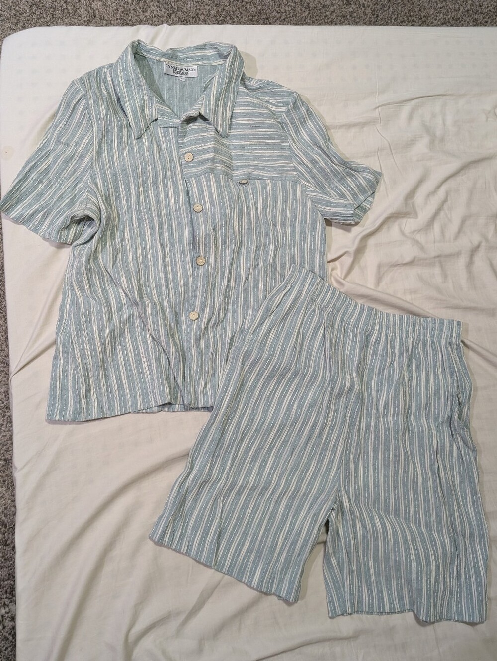 Vintage Cynthia Max Relax Linen Cotton Blend Short Sleeve Shirt Set Women's, L